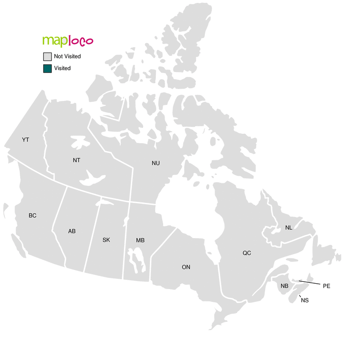 Preview of the visited Canadian provinces and territories map